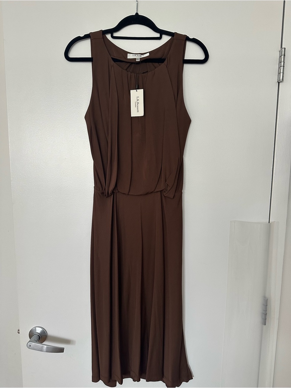 LK Bennett Chocolate Brown Sleeveless Pleated Maxi Dress
